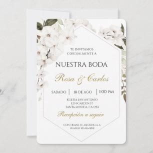 White Floral Boho Spanish Wedding Invitation