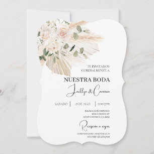 White Floral Boho Spanish Wedding Invitation