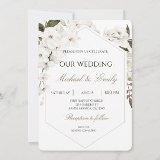 White Floral Boho Wedding Invitation