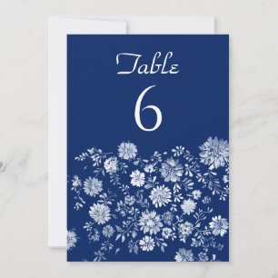 White Floral Border blue Wedding Table Number Card