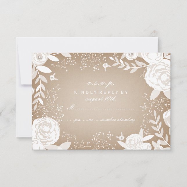 White Floral Border Card Stock Inspired RSVP (Front)