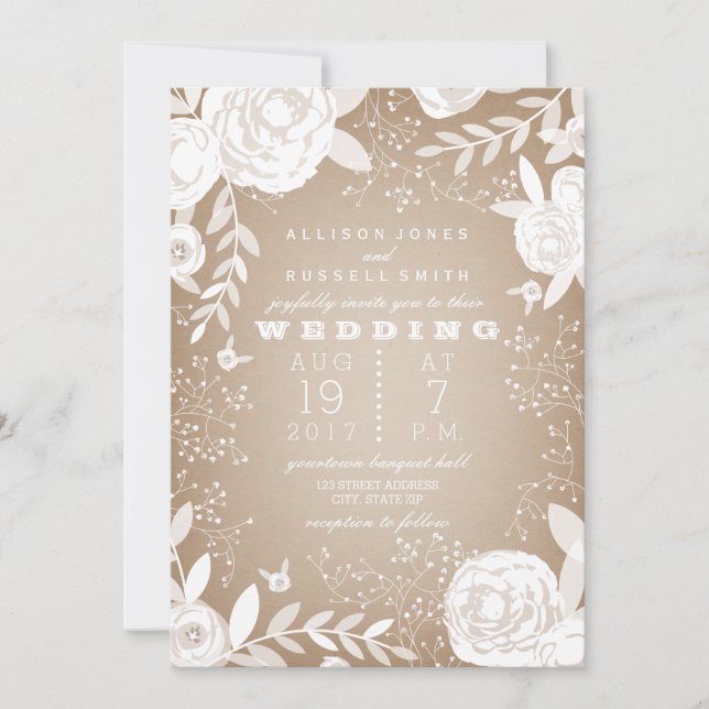White Floral Border Cardstock Inspired Invitation (Front)