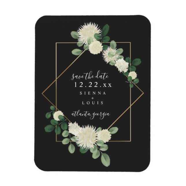 White Floral Botanical Gray Wedding Save The Date Magnet (Vertical)