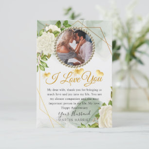 White Floral Botanical Photo Wife Anniversary Card