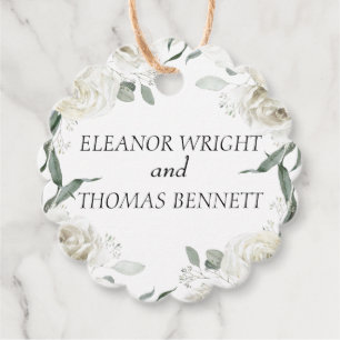 White Floral Botanical Scalloped Wedding Favor Tag