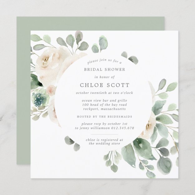 White Floral Botanical Square Bridal Shower Invitation