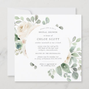 White Floral Botanical Square Bridal Shower  Invitation