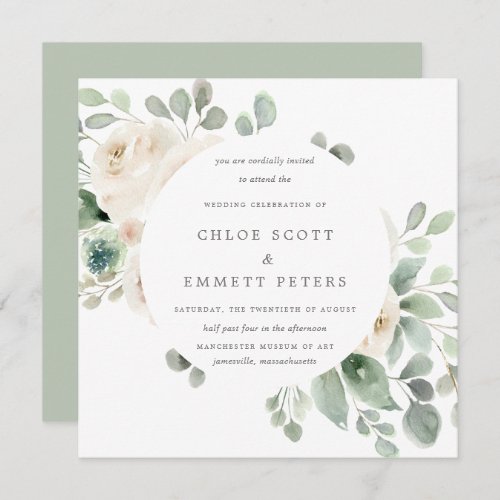White Floral Botanical Square Wedding Invitation