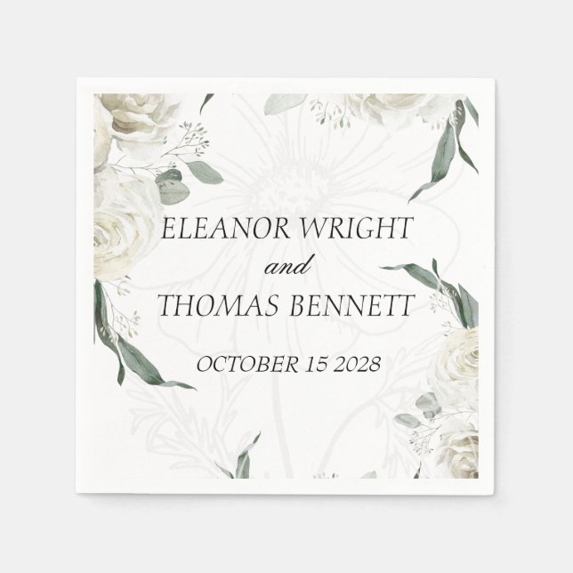 White Floral Botanical Wedding Custom Paper Napkin (Front)