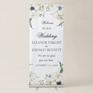 White Floral Botanical Wedding Welcome Banner Sign