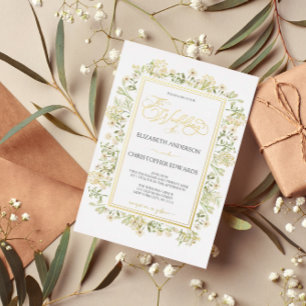 White Floral Botanical Wildflowers Wedding Gold Foil Invitation