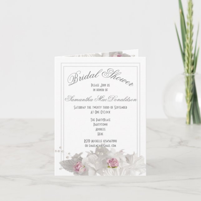 White floral bouquet bridal shower invitation (Front)