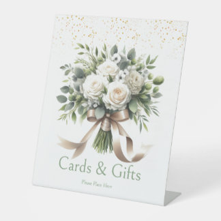 White Floral Bouquet Cards and Gifts Pedestal Sign