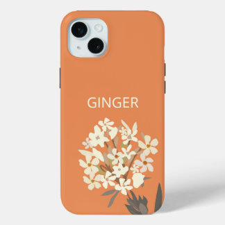 White Floral Bouquet Custom Name iPhone 15 Plus Case