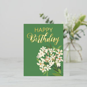 White Floral Bouquet / Happy Birthday  Foil Holiday Postcard