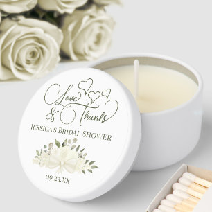 White Floral Bouquet Love & Thanks Bridal Shower Mini Candle Favors