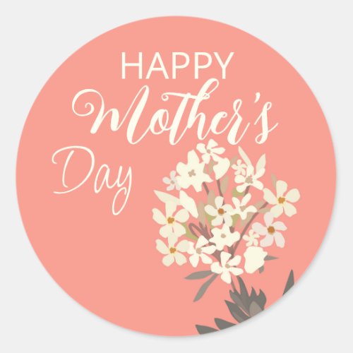 White Floral Bouquet  Mothers Day Classic Round Sticker