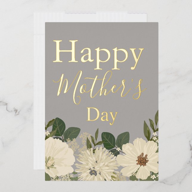 White Floral Bouquet/ Mother's Day   Foil Holiday Card (Envelope)