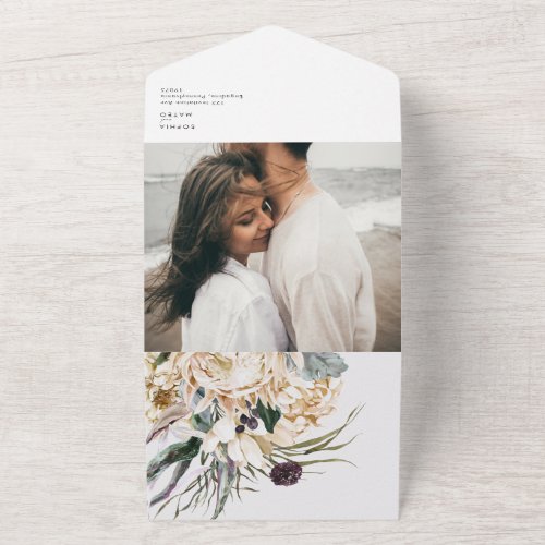 White Floral Bouquet Photo Seal And Send All In One Invitation
