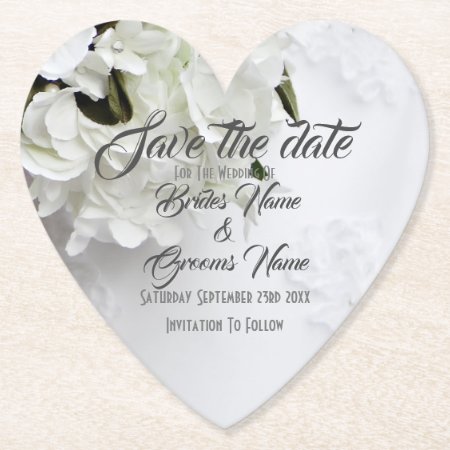 White Floral Bouquet Save The Date Paper Coaster