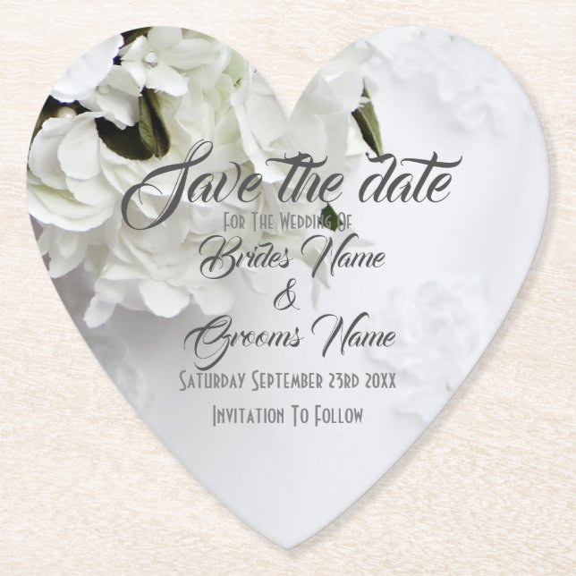 White Floral Bouquet save the date Paper Coaster (Front)