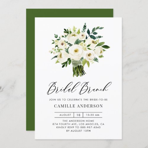 White Floral Bouquet Spring Bridal Brunch Invitation - Invite guests to your event with this customizable bridal brunch invitation. It features watercolour floral bouquet of white flowers. Personalize this watercolor bridal brunch invitation by adding your own details. This white floral bridal brunch invitation is perfect for spring bridal showers and winter bridal showers.
