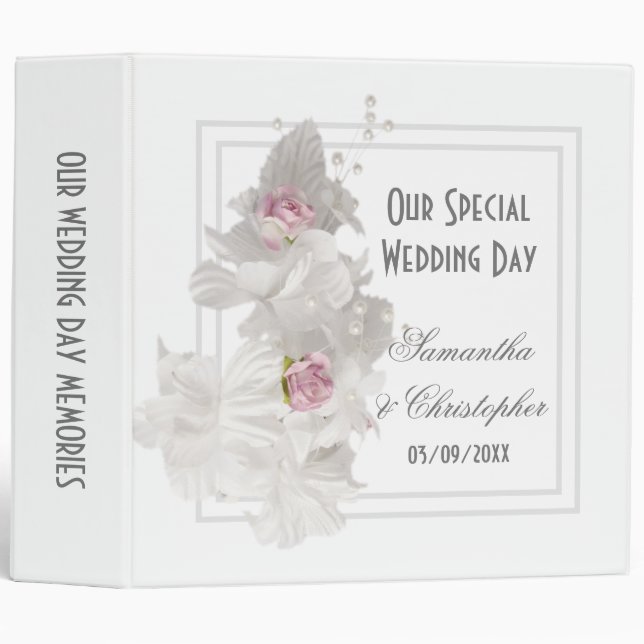 White floral bouquet wedding 3 ring binder (Front/Spine)