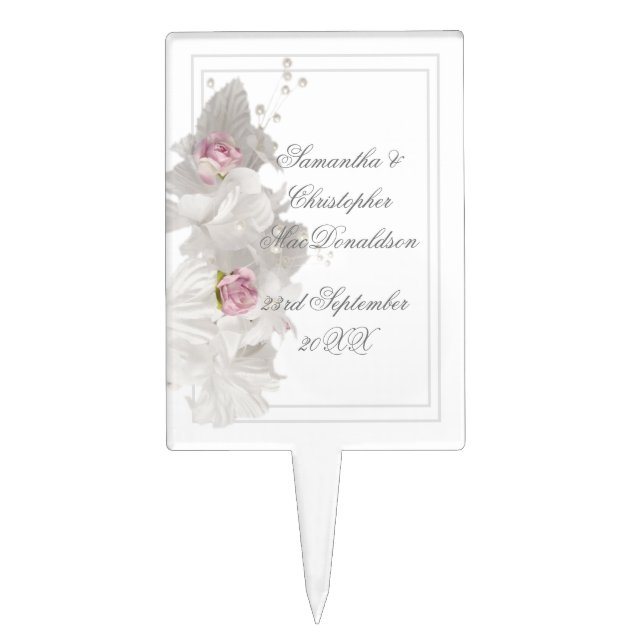 White floral bouquet wedding cake topper (Front)