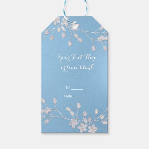 White Floral Branch Blue Bridal Shower Chic Favor Gift Tags
