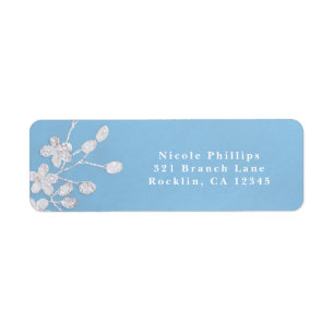 White Floral Branch Blue Bridal Shower Invitation Label