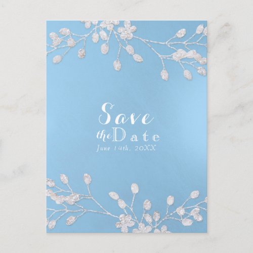 White Floral Branch Blue Save the Date Invitations