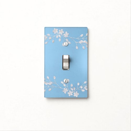 White Floral Branch Blue Winter Icy Rustic Chic Light Switch Cover