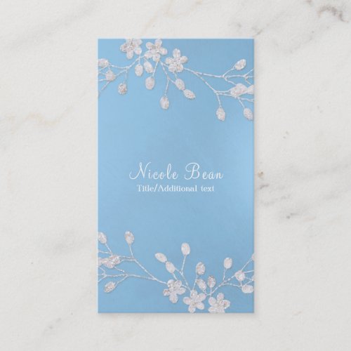 White Floral Branch Winter Blue Elegant Chic Business Card