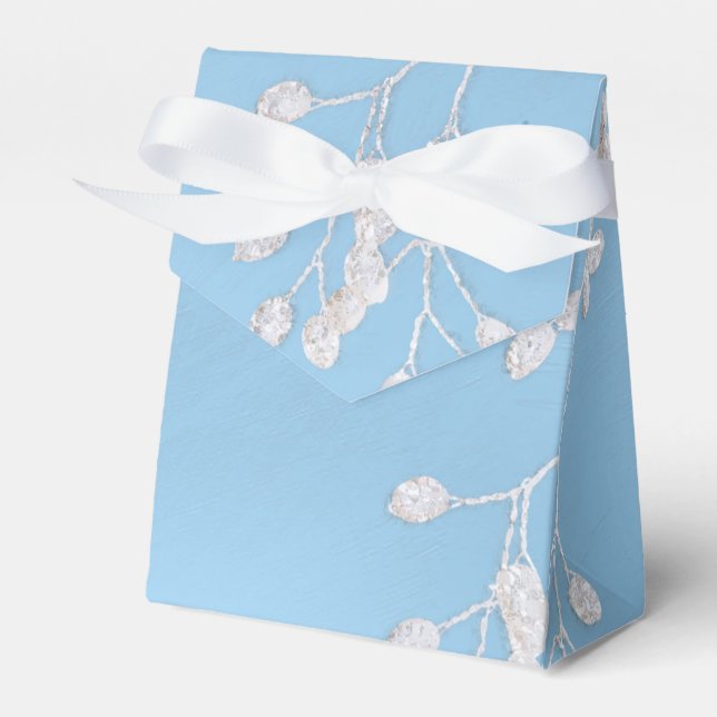 White Floral Branch Winter Blue Elegant Chic Favor Boxes (Front Side)