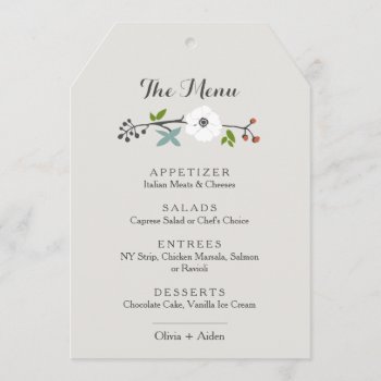 White Floral Branch Wreath | Menu Custom Invite by PinkHippoPrints at Zazzle