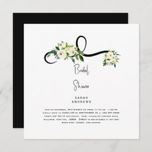 White Floral Bridal Shower B/W Square Invitation