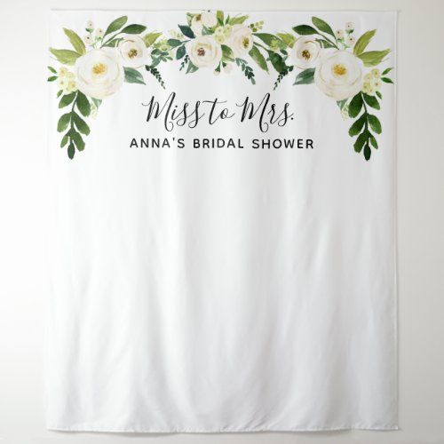 White Floral Bridal Shower Backdop Tapestry