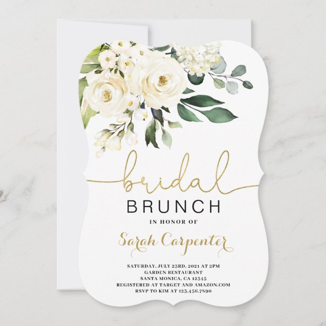 White floral Bridal Shower Brunch invitation (Front)