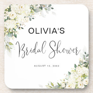 White Floral Bridal Shower Coaster