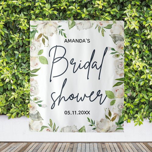 White Floral Bridal Shower Custom Name Backdrop