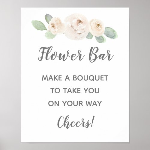 White Floral Bridal Shower Flower Bar Sign