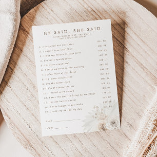 White Floral Bridal Shower He said She said Card