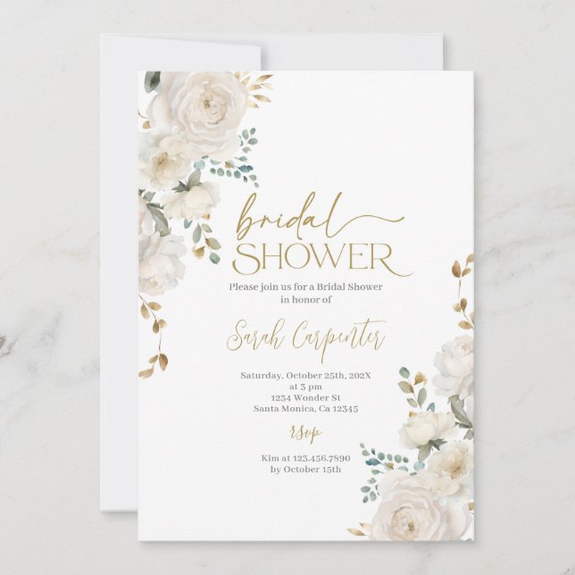 White floral Bridal Shower Invitation (Front)