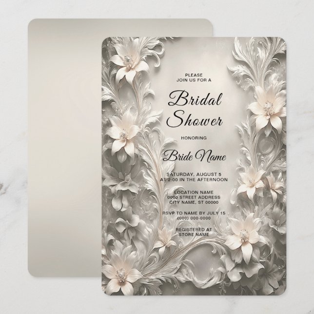 White Floral Bridal Shower Invitation (Front/Back)