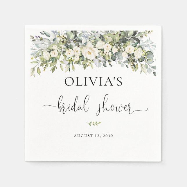 White Floral Bridal Shower Napkin (Front)