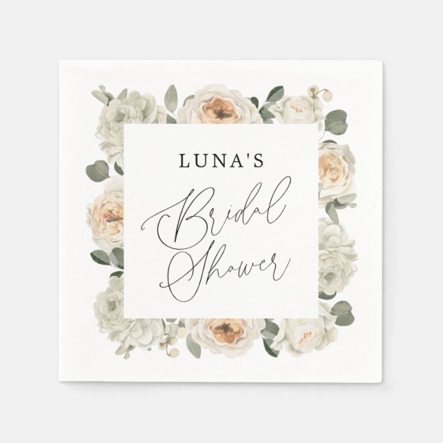 White floral Bridal Shower  Napkins (Front)