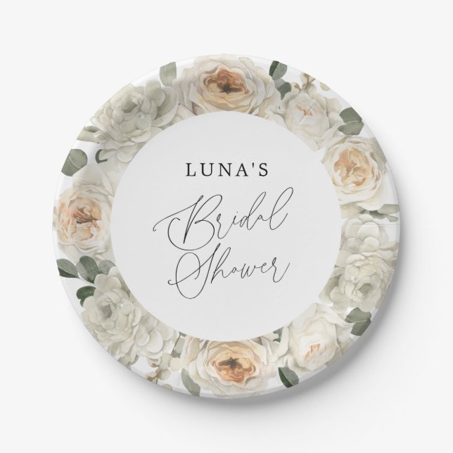 White floral Bridal Shower Paper Plates (Front)