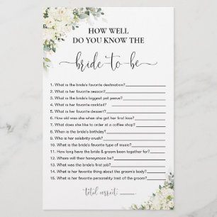 White Floral Bridal Shower Shoe Game Card
