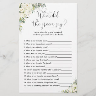 White Floral Bridal Shower Shoe Game Card
