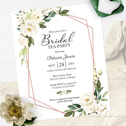 White Floral Bridal Tea Party Budget Invitation